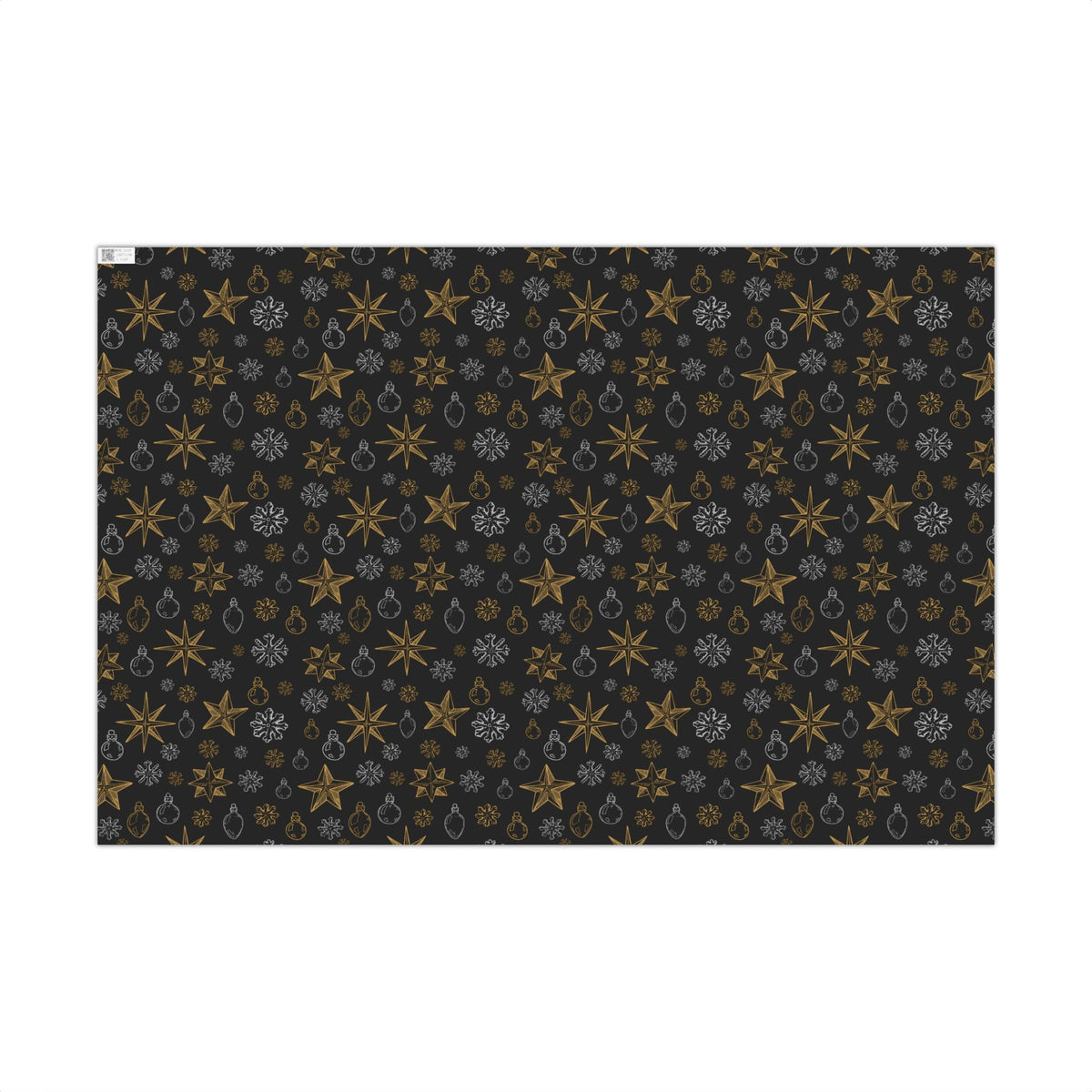Elegant Silver & Gold On Black Christmas Icons Wrapping Paper - Stars, Snowflakes, & Ornaments Gift Wrap