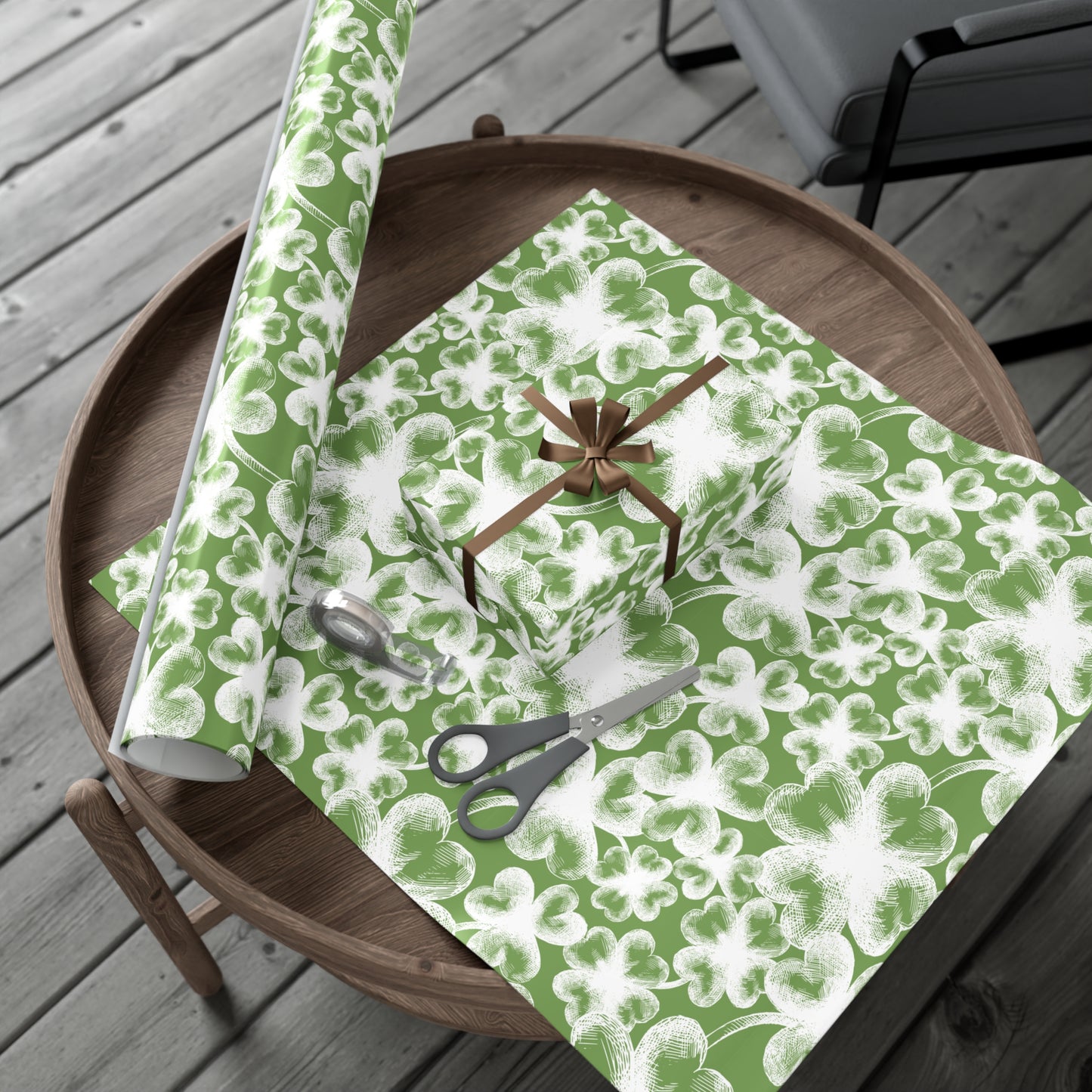 Bold White Shamrocks on Green Pattern