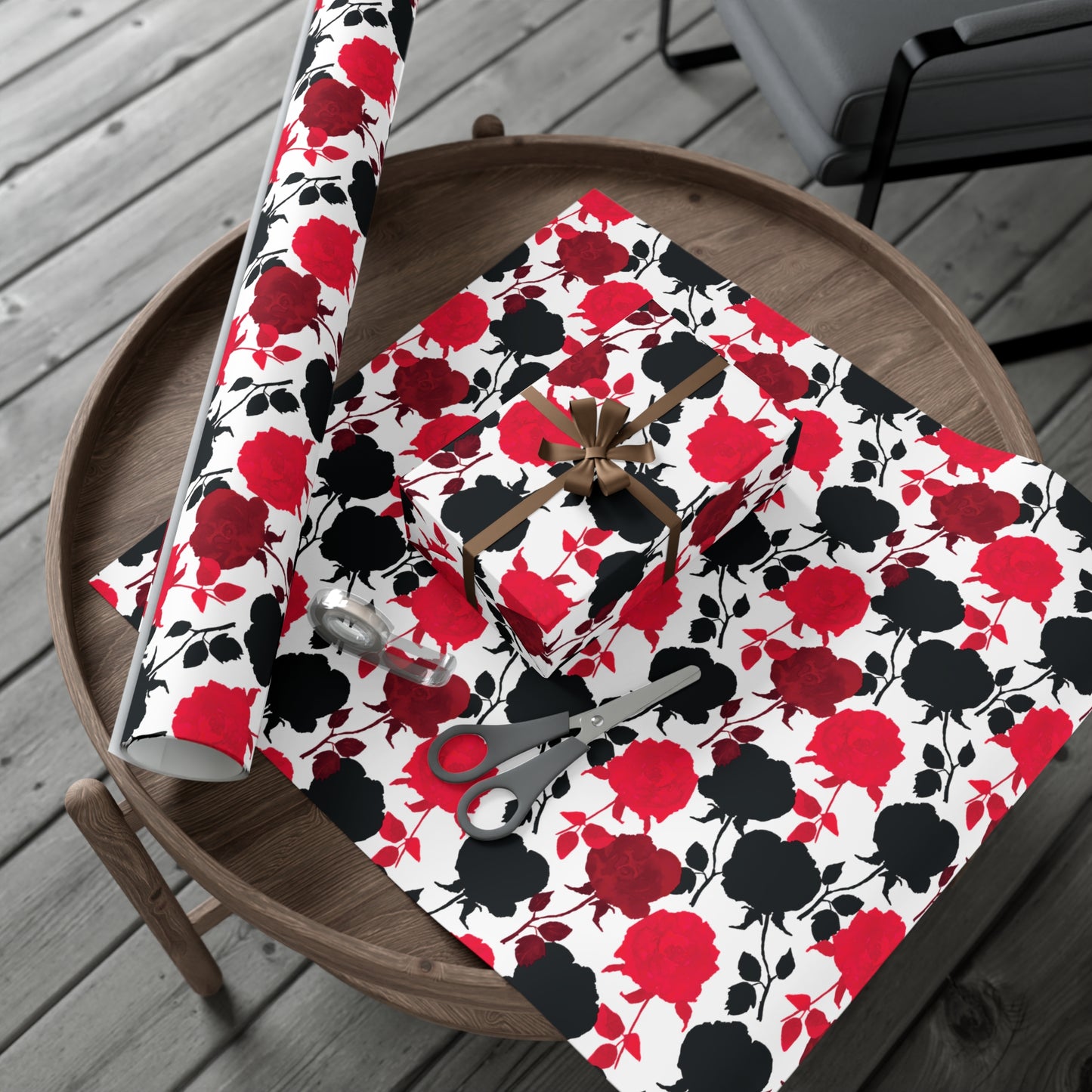 Red & Black Modern Floral Graphic Wrapping Paper