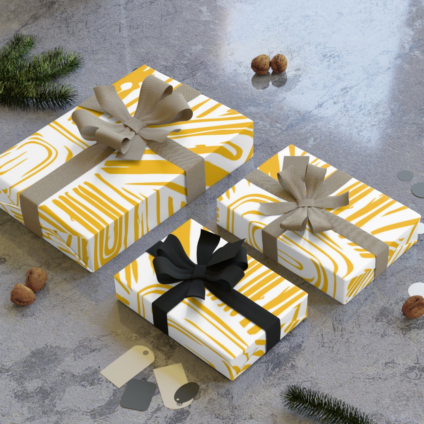 Golden Sunburst Gift Wrap Roll — Abstract Yellow Floral Wrapping Paper