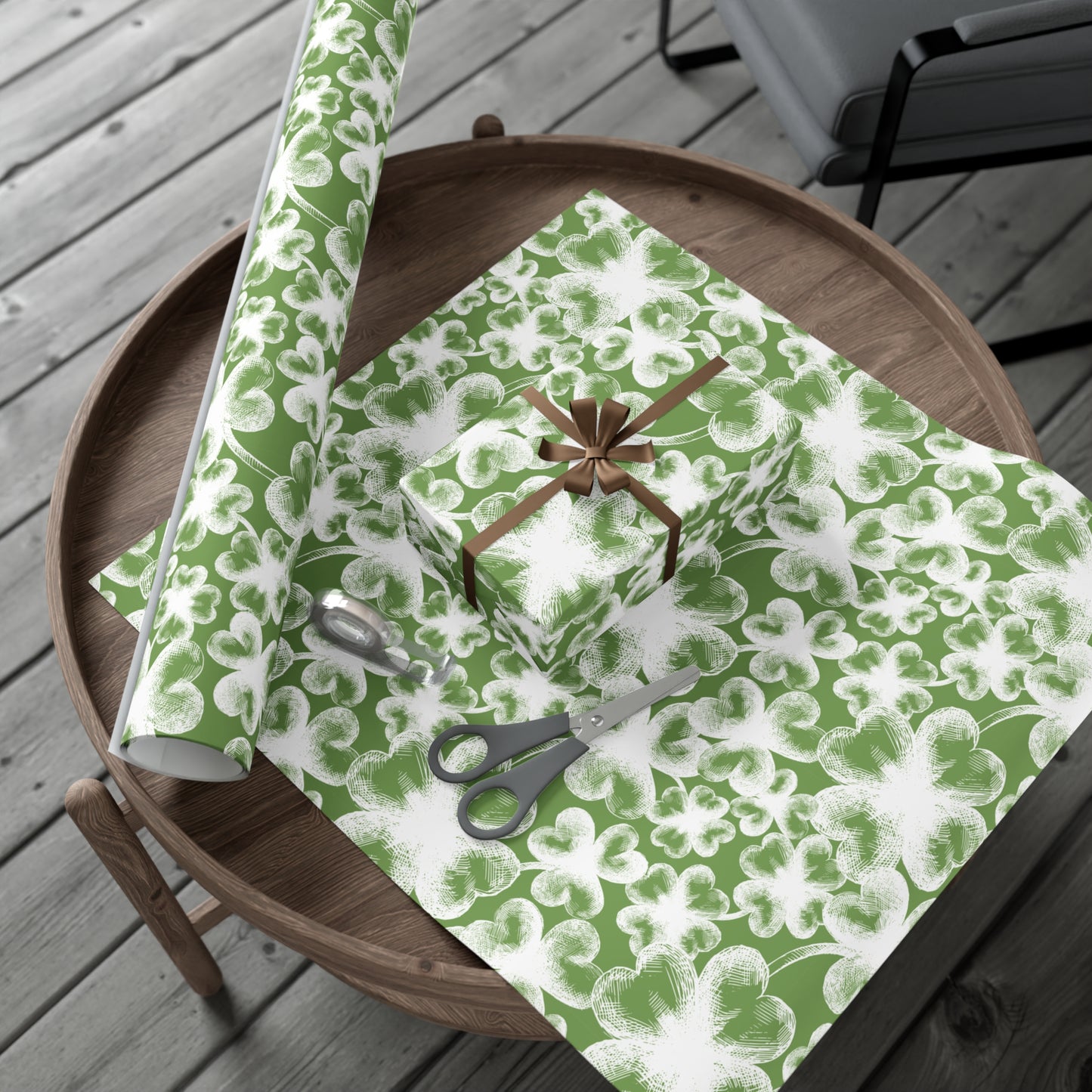 Bold White Shamrocks on Green Pattern