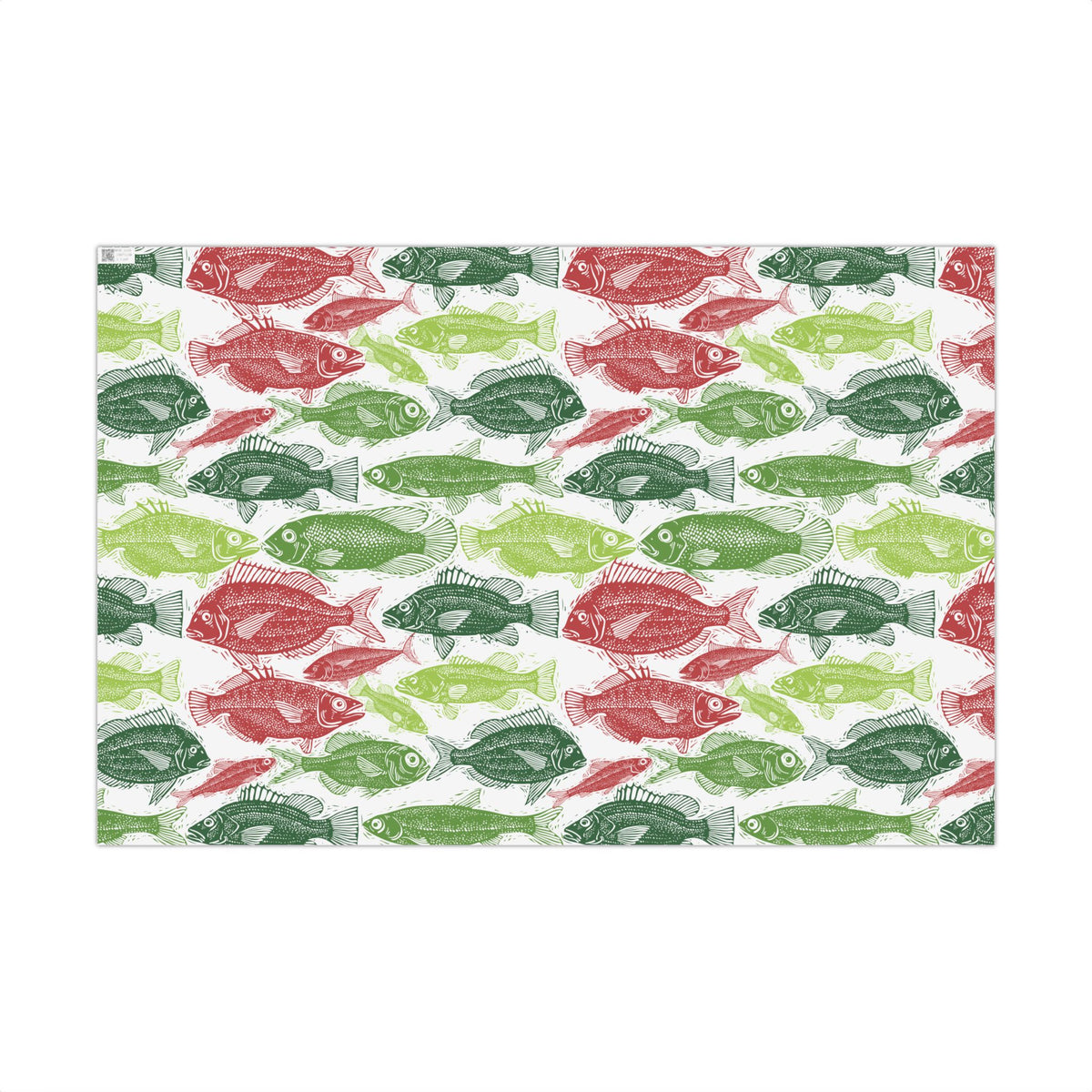 Red & Green Fish Print Wrapping Paper – Japanese Gyotaku Holiday Gift Wrap