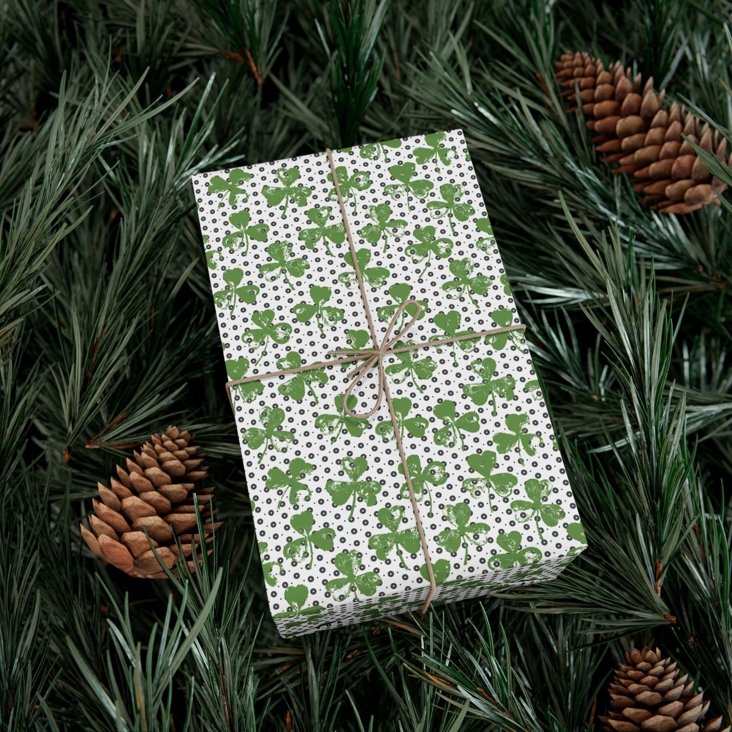 Shamrock Stamp on Black & White Polka-Dots Pattern