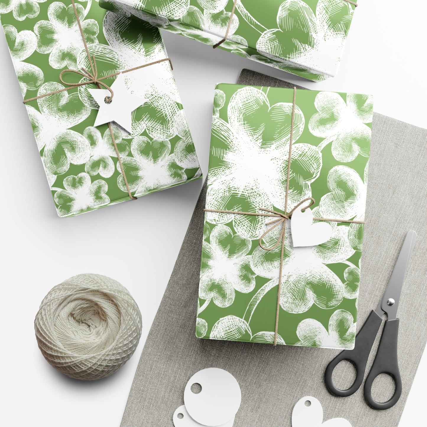 Bold White Shamrocks on Green Pattern