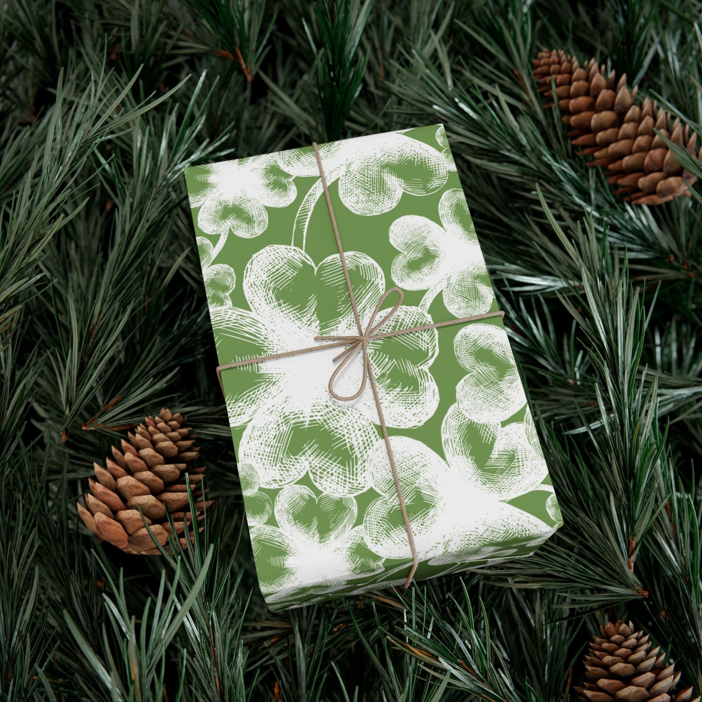 Bold White Shamrocks on Green Pattern