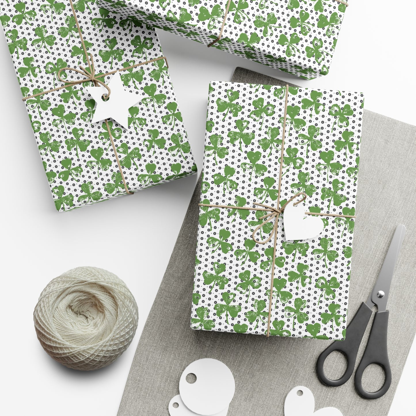 Shamrock Stamp on Black & White Polka-Dots Pattern