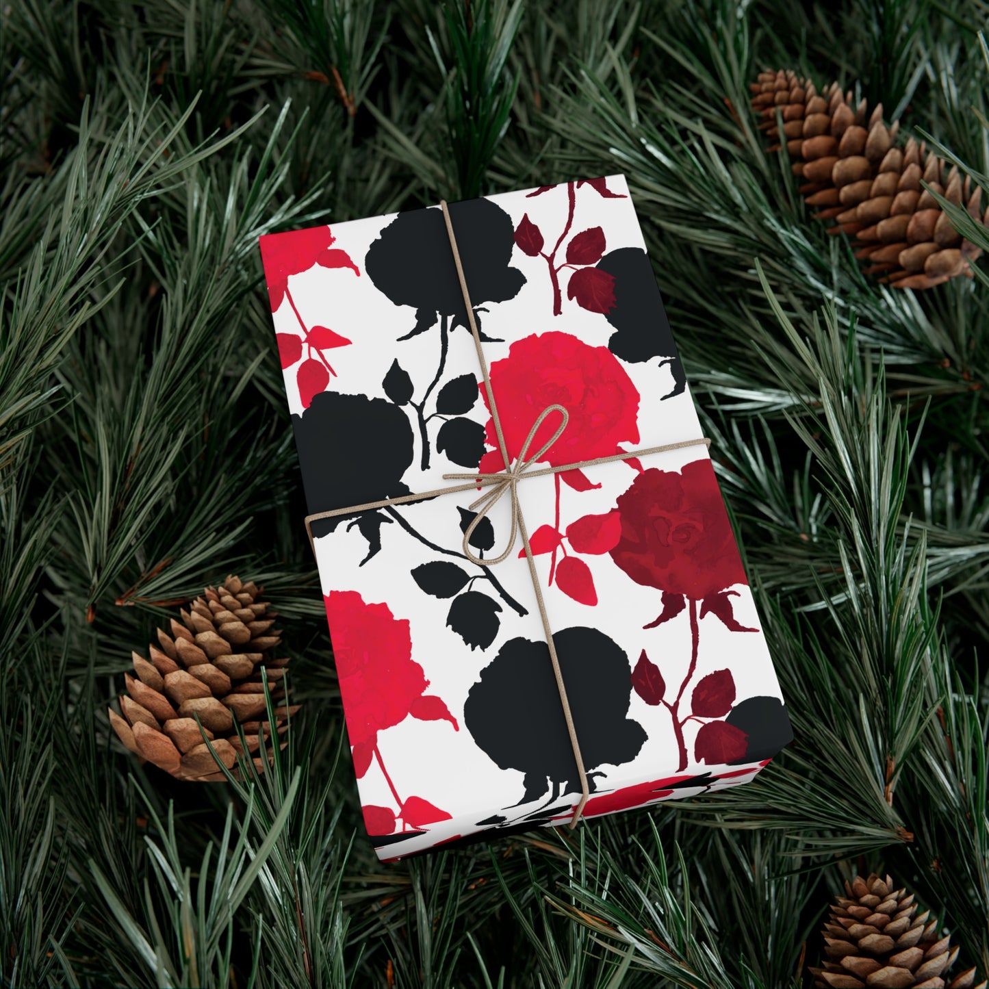 Red & Black Modern Floral Graphic Wrapping Paper