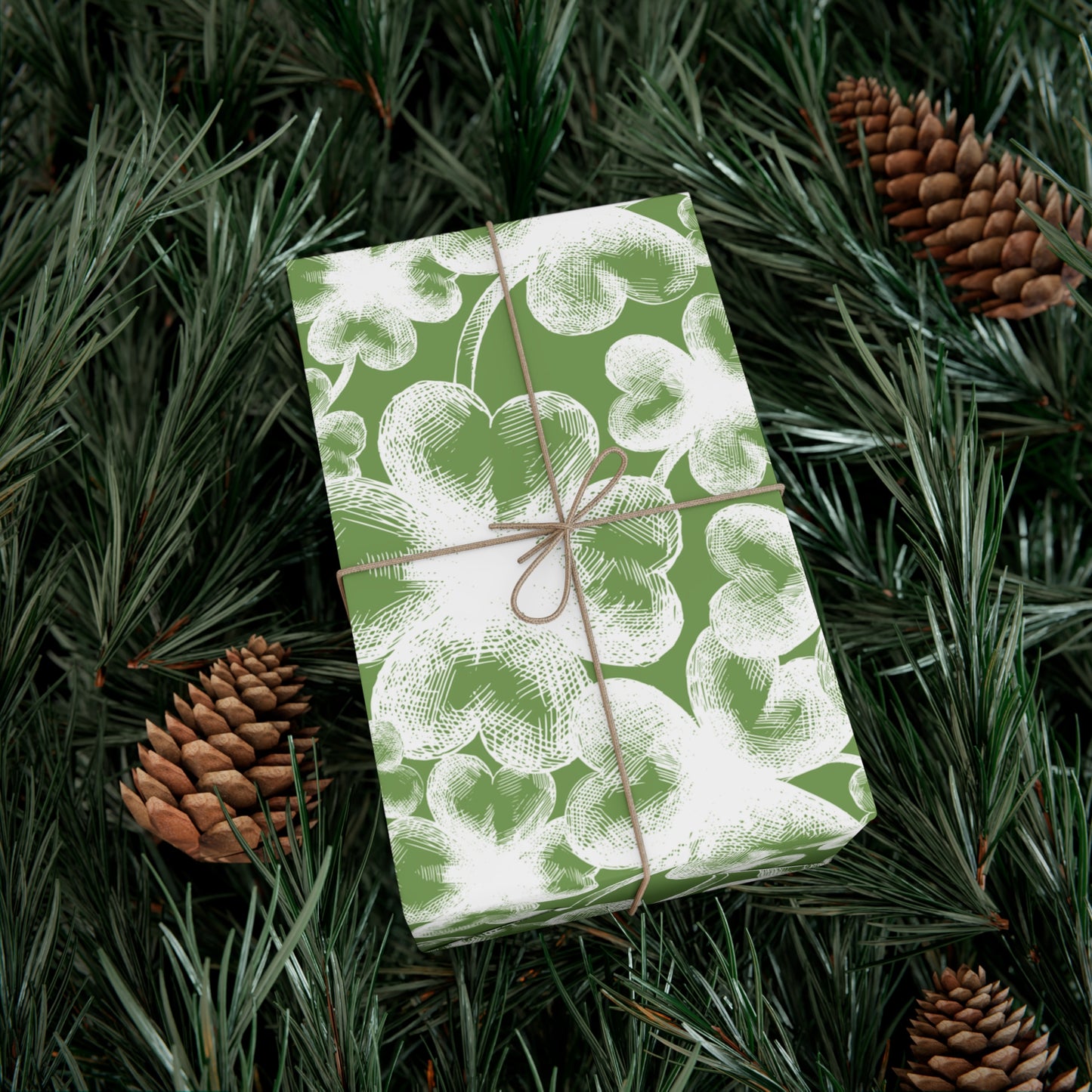 Bold White Shamrocks on Green Pattern