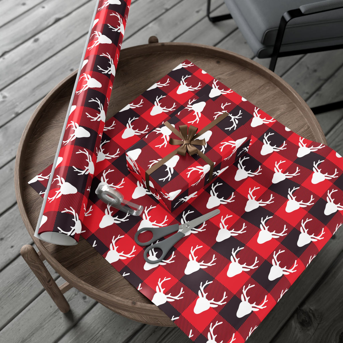 Buffalo Plaid Deer Silhouette Wrapping Paper - Plaid Deer Gift Wrap