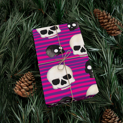 Skull Stripe Gift Wrap Paper — Pink Gothic Halloween Wrapping Sheets