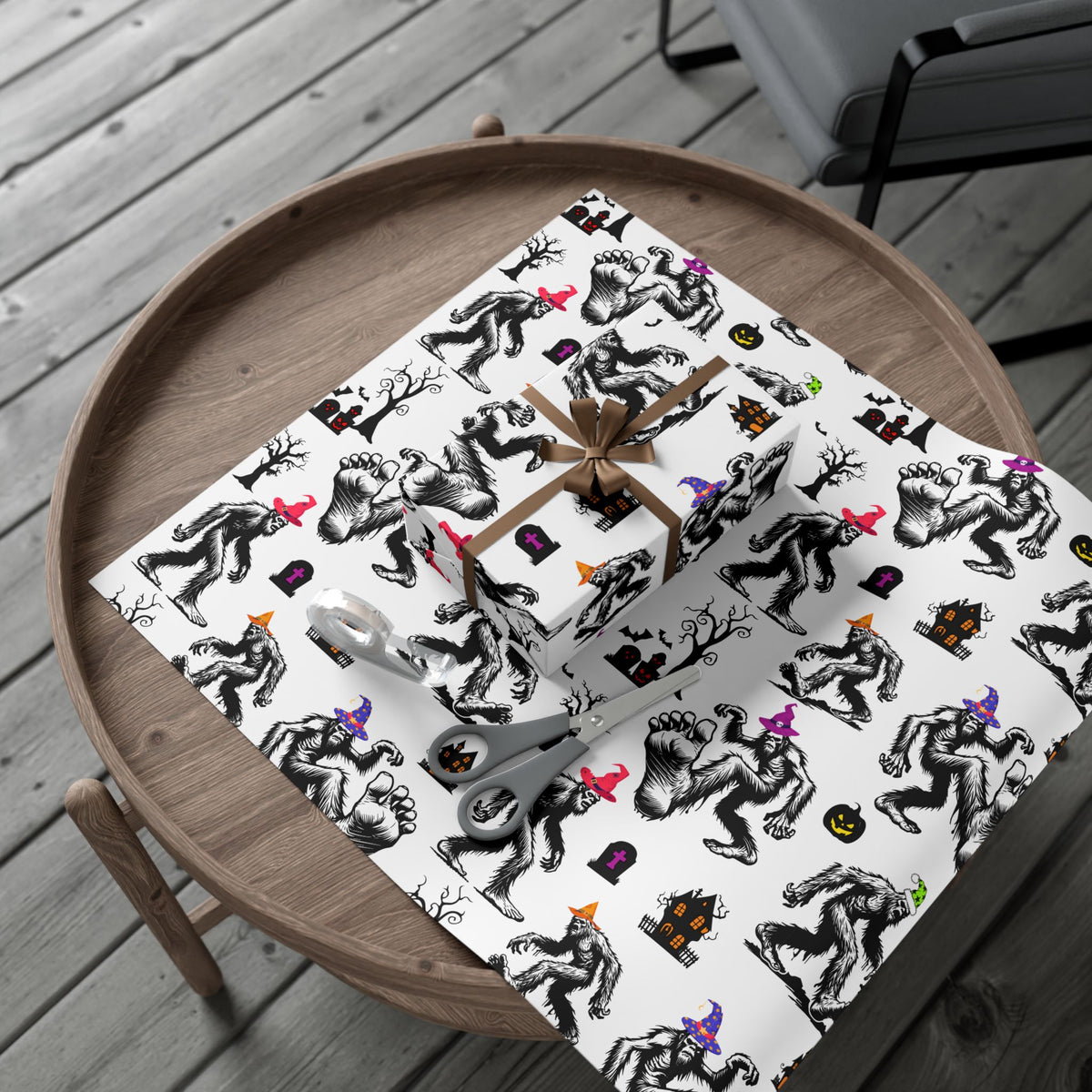 Bigfoot Halloween Wrapping Paper – Spooky Stomp Sasquatch Gift Wrap