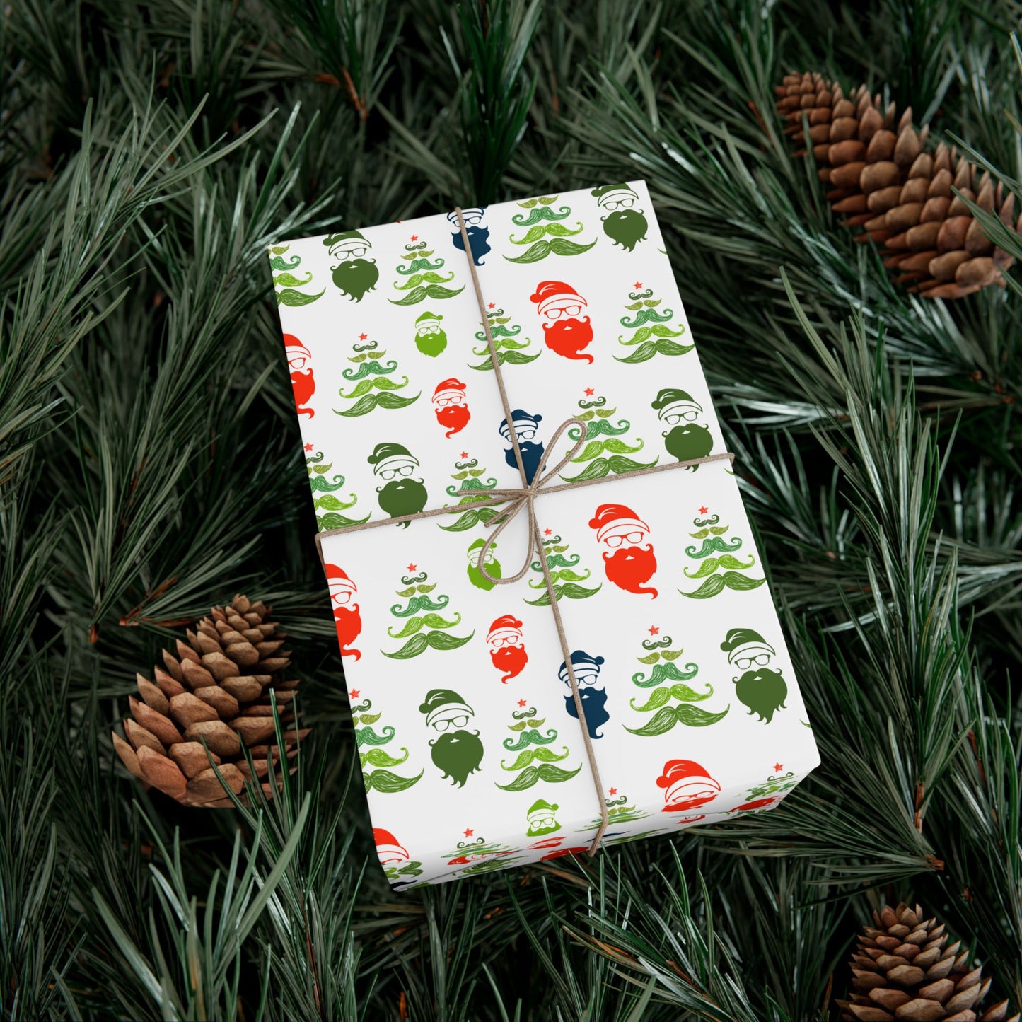 Mustache Hipster Santa Wrapping Paper - Mustache Holiday Gift Wrap