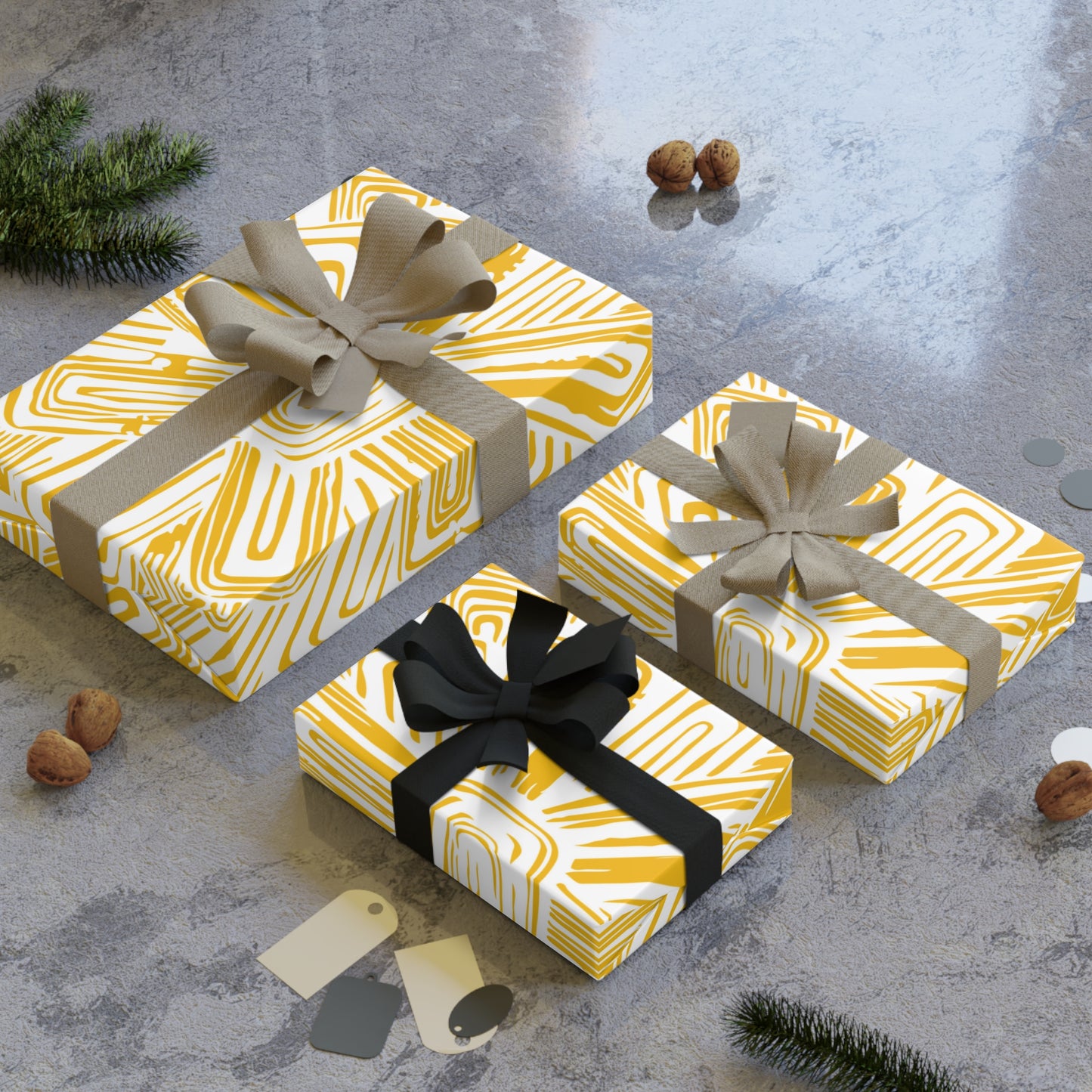 Golden Sunburst Gift Wrap Roll — Abstract Yellow Floral Wrapping Paper