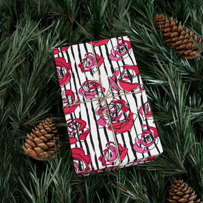 Painterly Roses on Stripes Wrapping Paper – Artsy Floral Gift Wrap