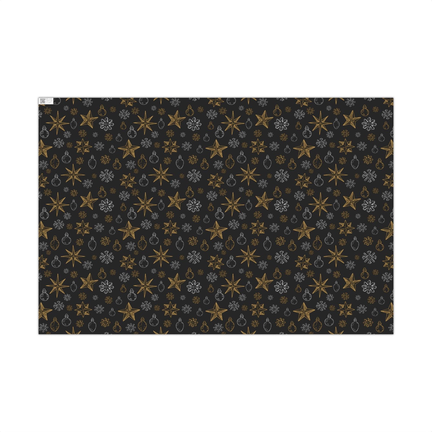 Elegant Silver & Gold On Black Christmas Icons Wrapping Paper - Stars, Snowflakes, & Ornaments Gift Wrap