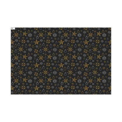 Elegant Silver & Gold On Black Christmas Icons Wrapping Paper - Stars, Snowflakes, & Ornaments Gift Wrap
