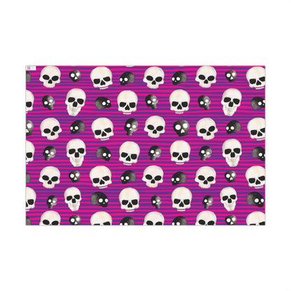 Skull Stripe Gift Wrap Paper — Pink Gothic Halloween Wrapping Sheets