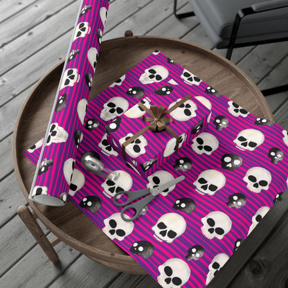 Skull Stripe Gift Wrap Paper — Pink Gothic Halloween Wrapping Sheets
