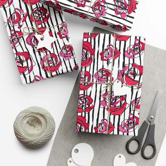 Painterly Roses on Stripes Wrapping Paper – Artsy Floral Gift Wrap