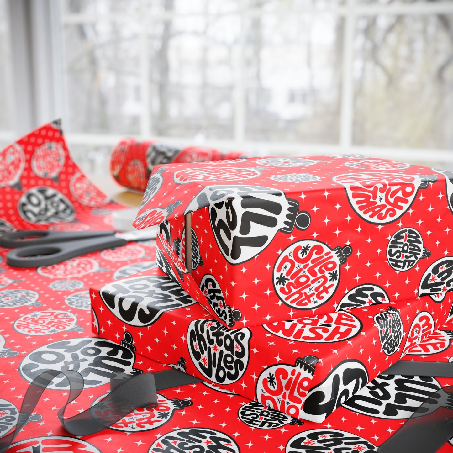 Funky Red Christmas Balls Wrapping Paper