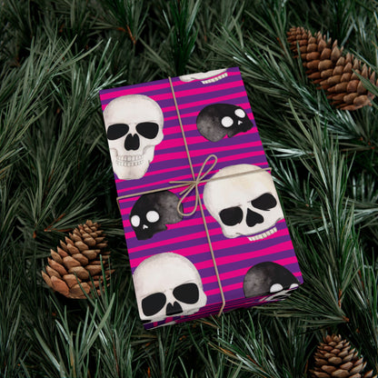 Skull Stripe Gift Wrap Paper — Pink Gothic Halloween Wrapping Sheets