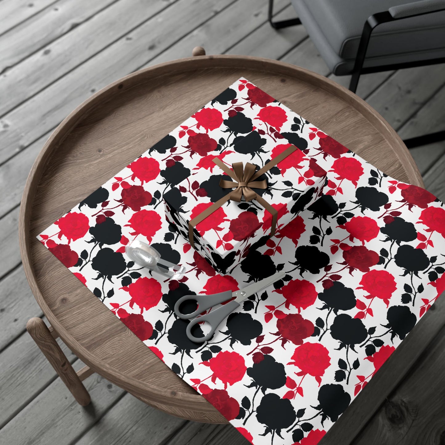 Red & Black Rose Wrapping Paper - Photo-Realistic Rose Stamp Gift Wrap