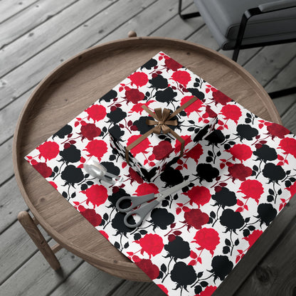 Red & Black Rose Wrapping Paper - Photo-Realistic Rose Stamp Gift Wrap