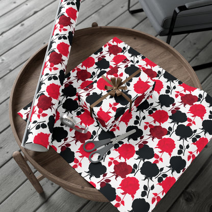Red & Black Modern Floral Graphic Wrapping Paper