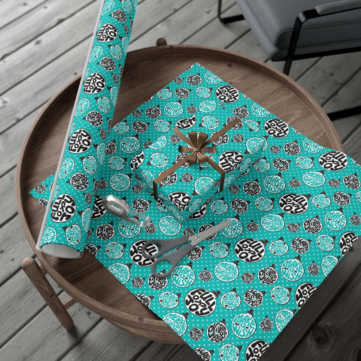 Funky Teal Christmas Vibes Wrapping Paper - Holiday Quotes Gift Wrap