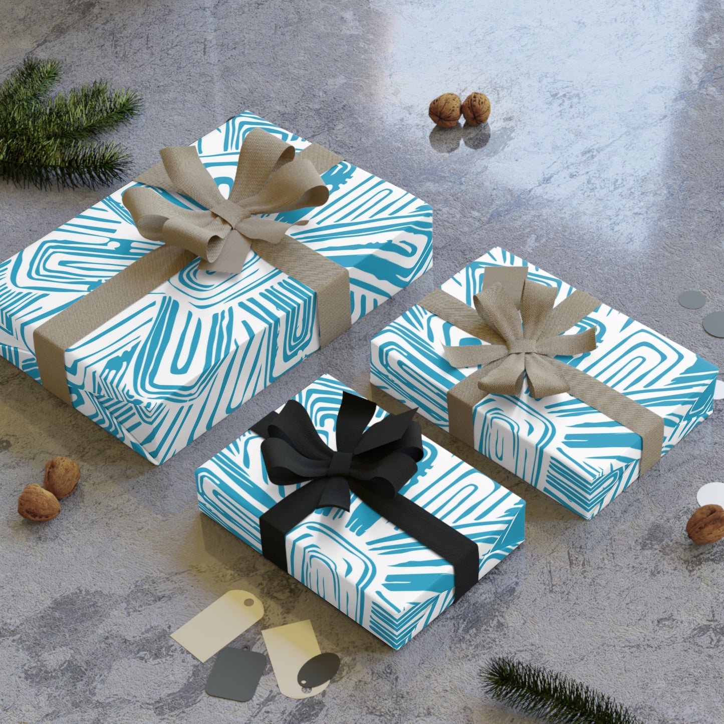 Blue Abstract Floral Gift Wrap Roll – Modern Geometric Wrapping Paper for Birthdays, Bridal, and Seasonal Gifts