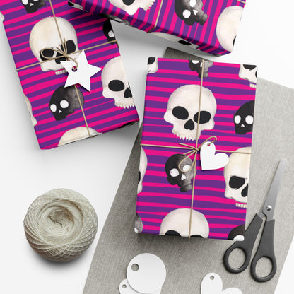 Skull Stripe Gift Wrap Paper — Pink Gothic Halloween Wrapping Sheets