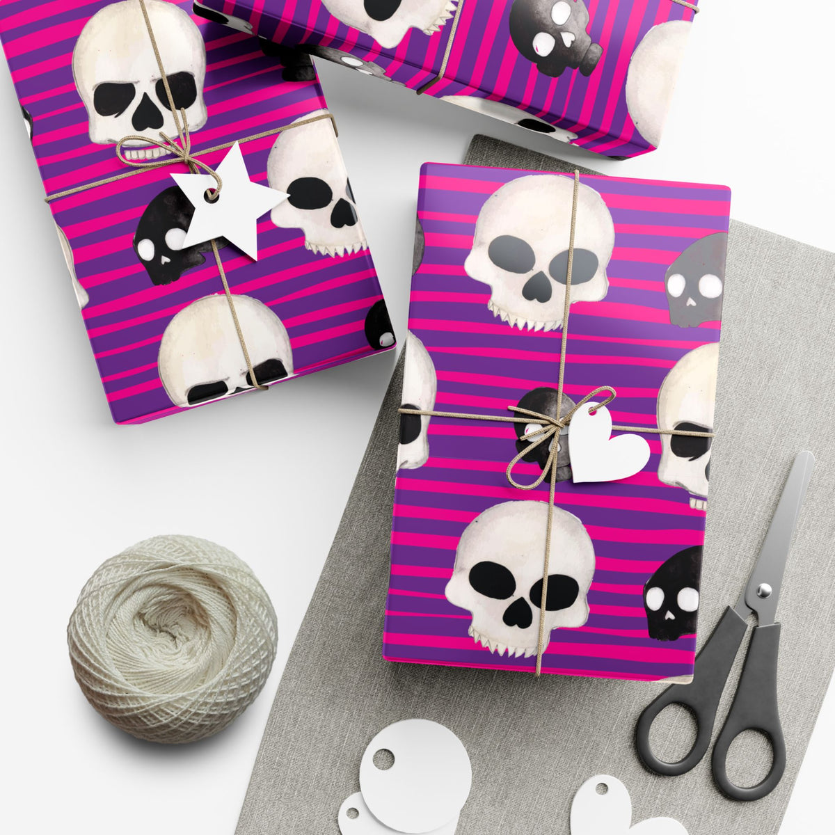 Skull Stripe Gift Wrap Paper — Pink Gothic Halloween Wrapping Sheets