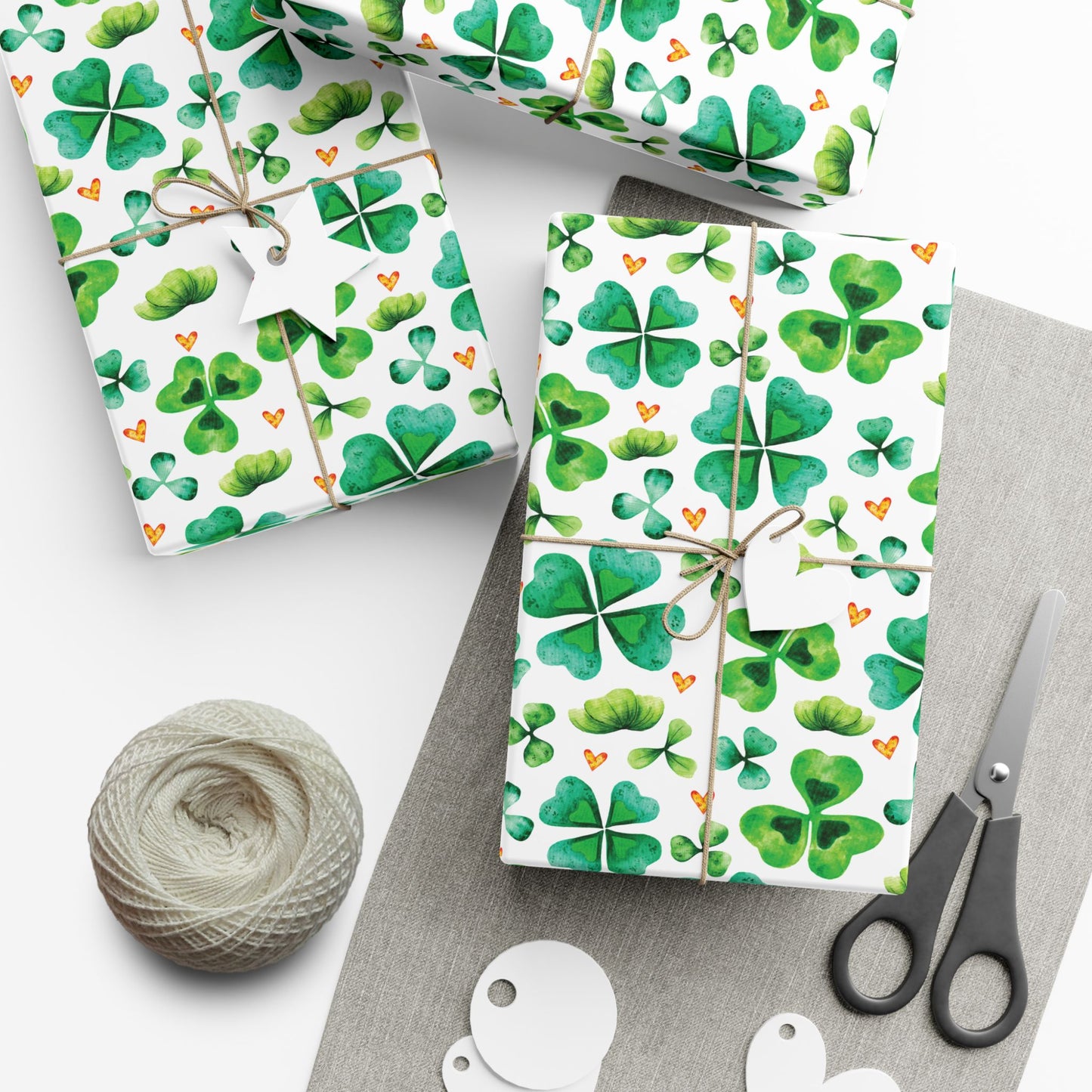 Watercolor Shamrock Stamp Wrapping Paper - Clover Gift Wrap
