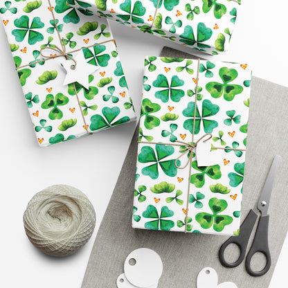 Watercolor Shamrock Stamp Wrapping Paper - Clover Gift Wrap