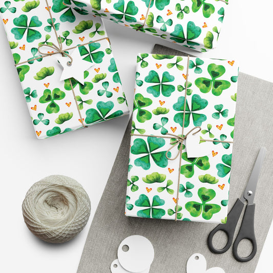 Watercolor Shamrock Stamp Wrapping Paper - Clover Gift Wrap