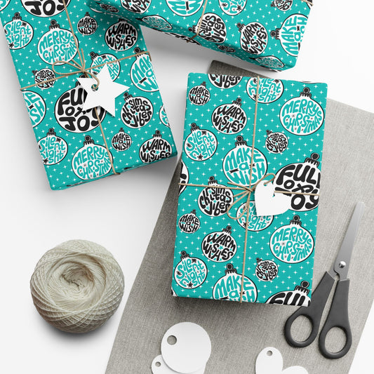 Funky Teal Christmas Vibes Wrapping Paper - Holiday Quotes Gift Wrap