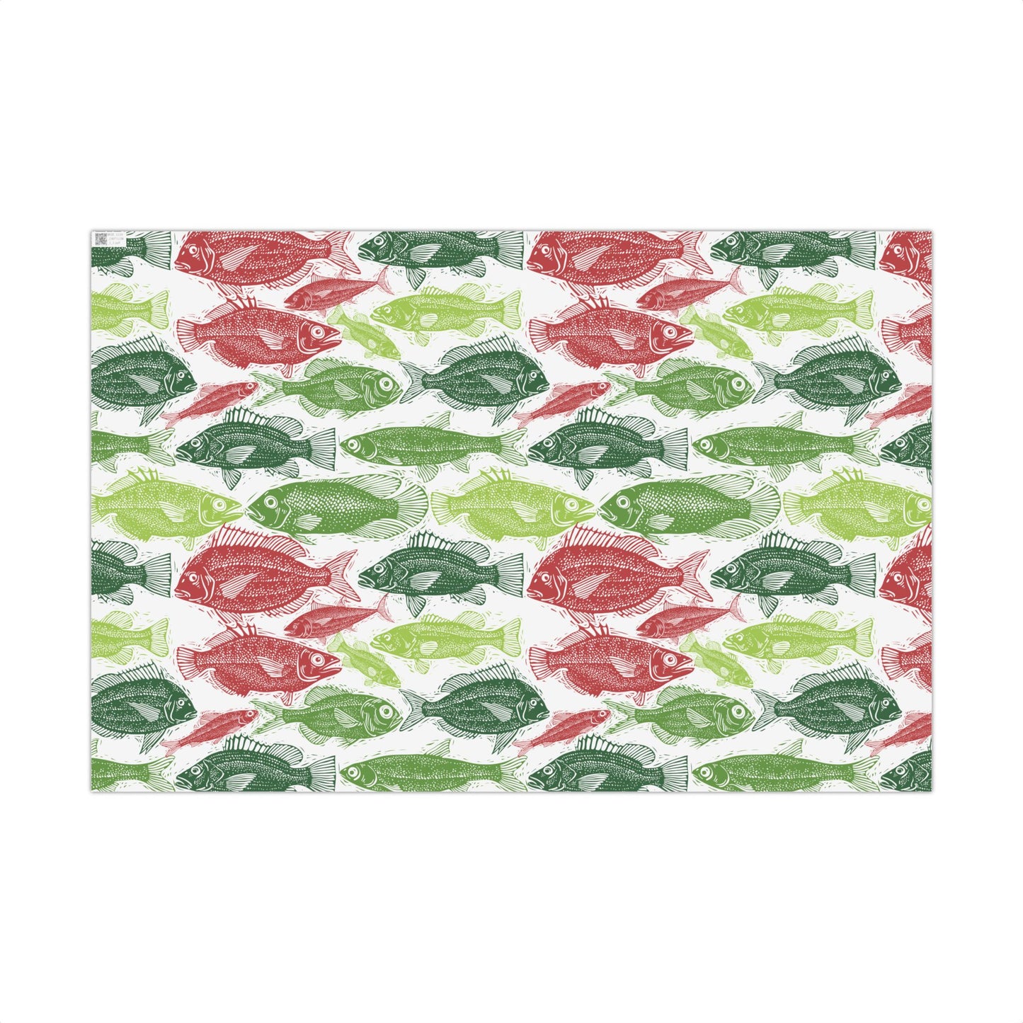 Red & Green Fish Print Wrapping Paper – Japanese Gyotaku Holiday Gift Wrap