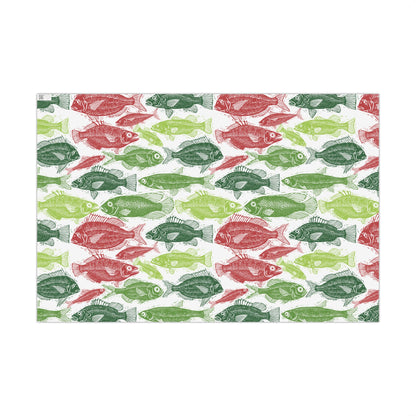 Red & Green Fish Print Wrapping Paper – Japanese Gyotaku Holiday Gift Wrap
