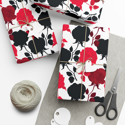 Red & Black Modern Floral Graphic Wrapping Paper