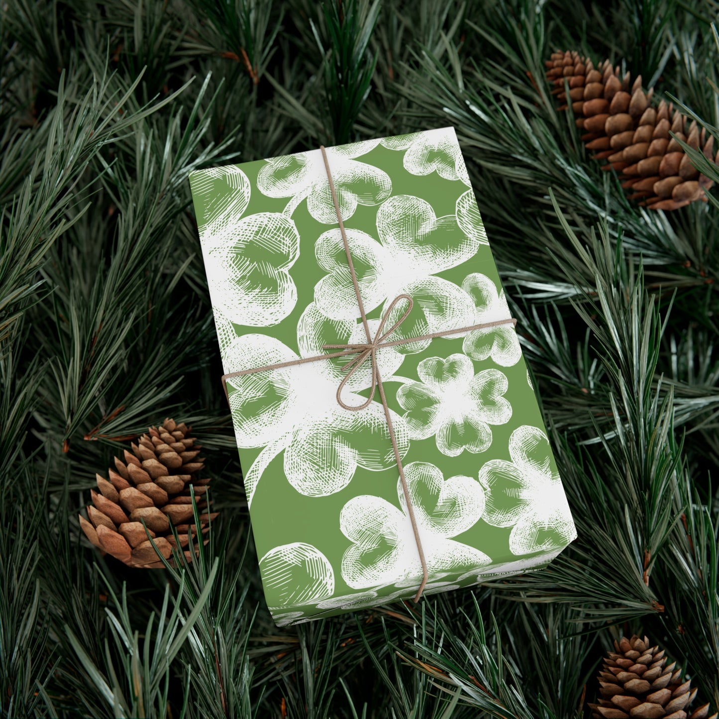 Bold White Shamrocks on Green Pattern