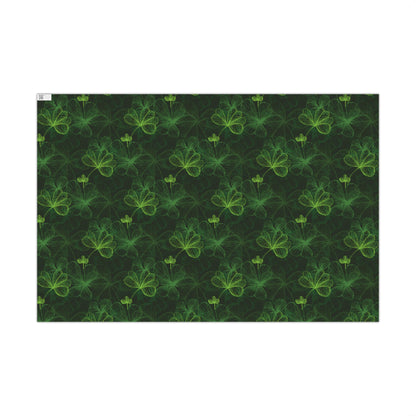 Green Shamrocks on Black Wrapping Paper - St. Patrick's Day Gift Wrap