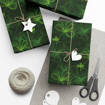 Green Shamrocks on Black Wrapping Paper - St. Patrick's Day Gift Wrap