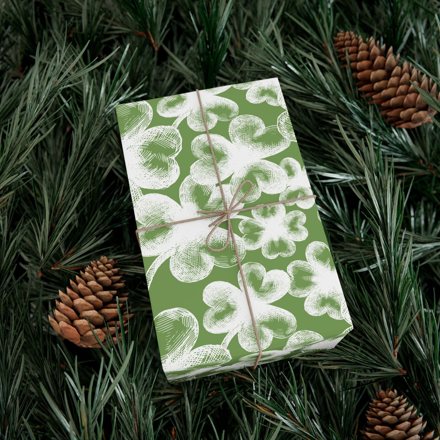 White Shamrock Stamps on Green Wrapping Paper - St. Patrick's Day Gift Wrap