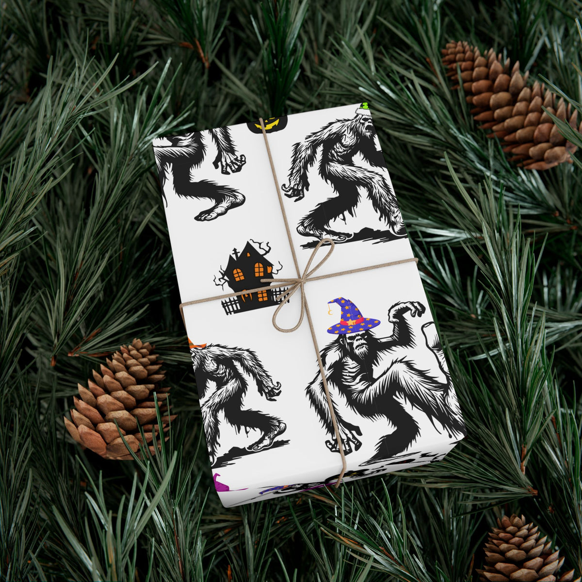 Bigfoot Halloween Wrapping Paper – Spooky Stomp Sasquatch Gift Wrap