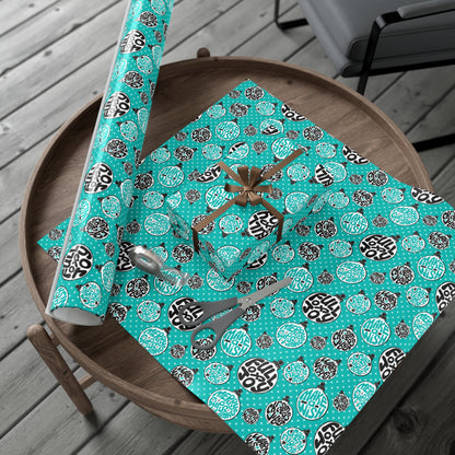 Funky Teal Red Christmas Balls Wrapping Paper