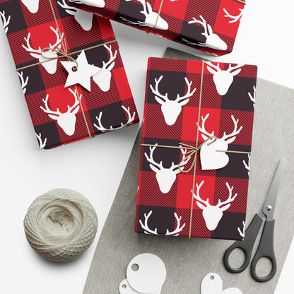 Buffalo Plaid Deer Silhouette Wrapping Paper - Plaid Deer Gift Wrap
