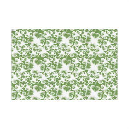White Shamrock Stamps on Green Wrapping Paper - St. Patrick's Day Gift Wrap