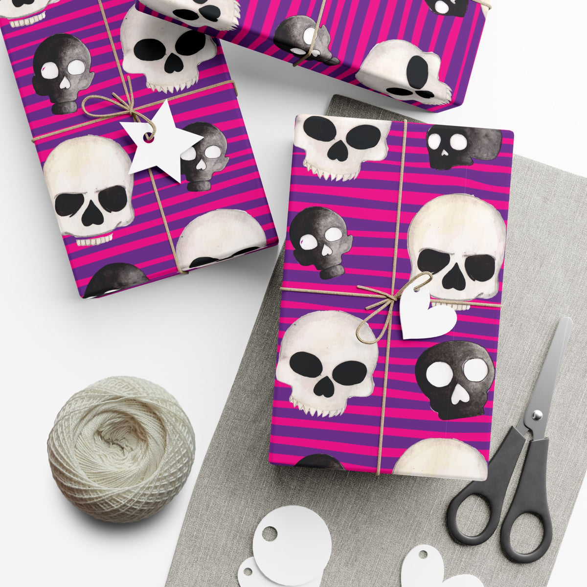 Skull Stripe Gift Wrap Paper — Pink Gothic Halloween Wrapping Sheets