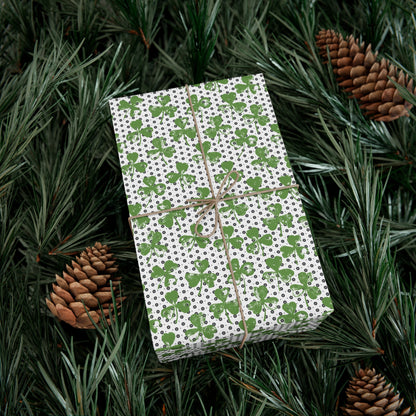 Shamrock Stamp on Black & White Polka-Dots Pattern