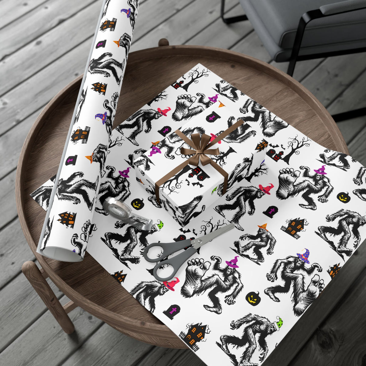 Bigfoot Halloween Wrapping Paper – Spooky Stomp Sasquatch Gift Wrap